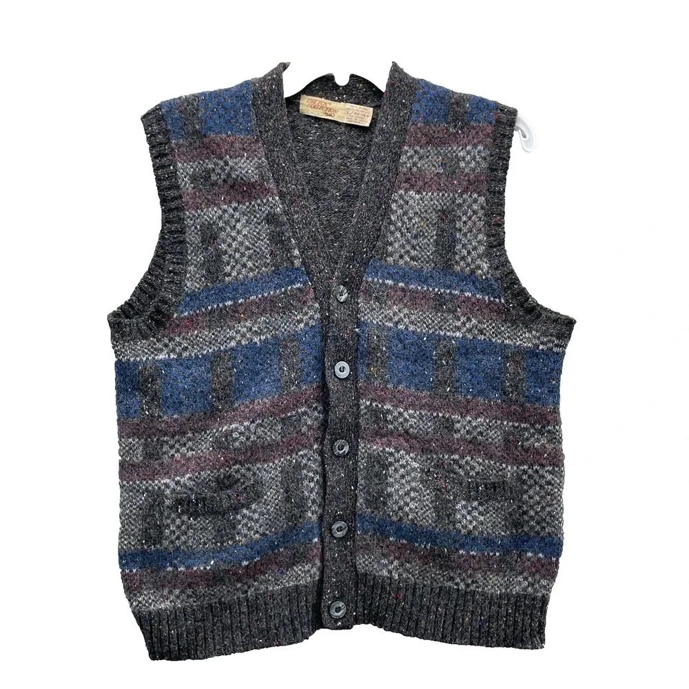 VTG The Fox Collection Wool Blend Sweater Vest Mens Large 90s Retro Grandpa Camp